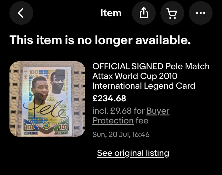 Pelé signed card